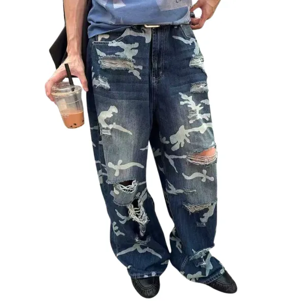 Refined Straight Leg Distressed Denim Jeans