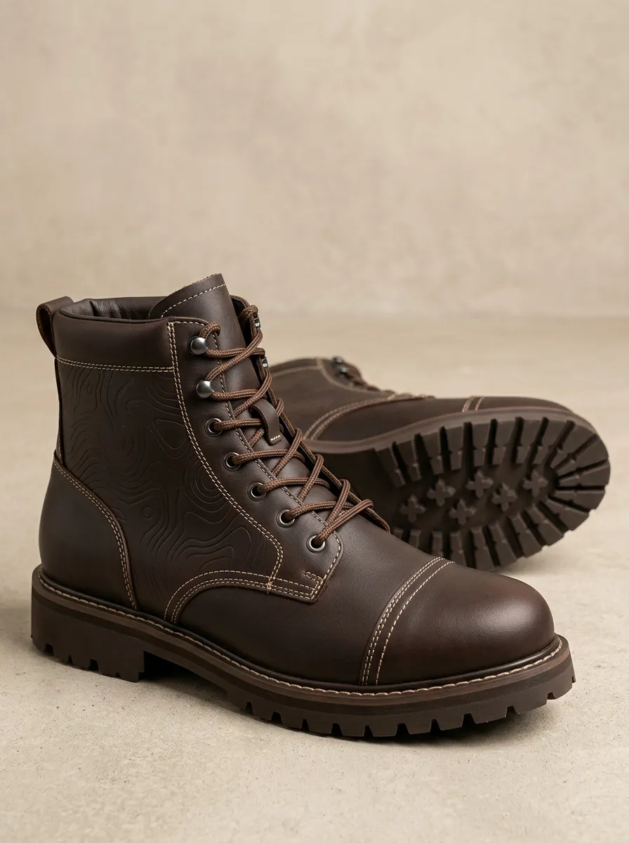 Unisex Outdoor Adventure Topographic Pattern Print Work Boots