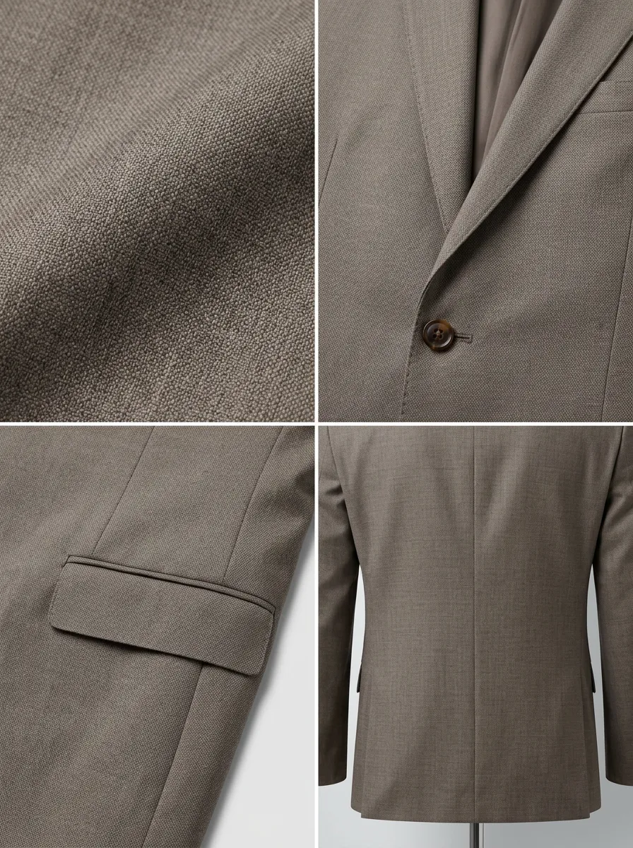 Men's Classic Business Taupe Solid Two-Button Blazer Jacket