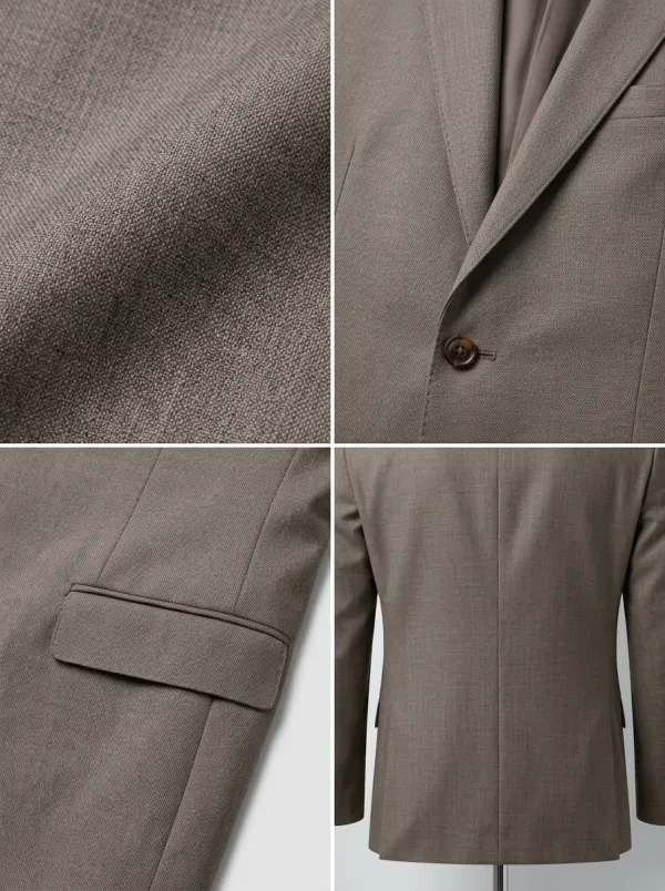 Men's Classic Business Taupe Solid Two-Button Blazer Jacket