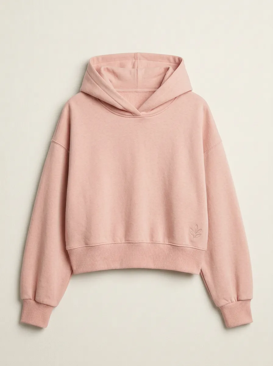 Women's Casual Minimalist Beige Leaf Embroidered Cropped Hoodie