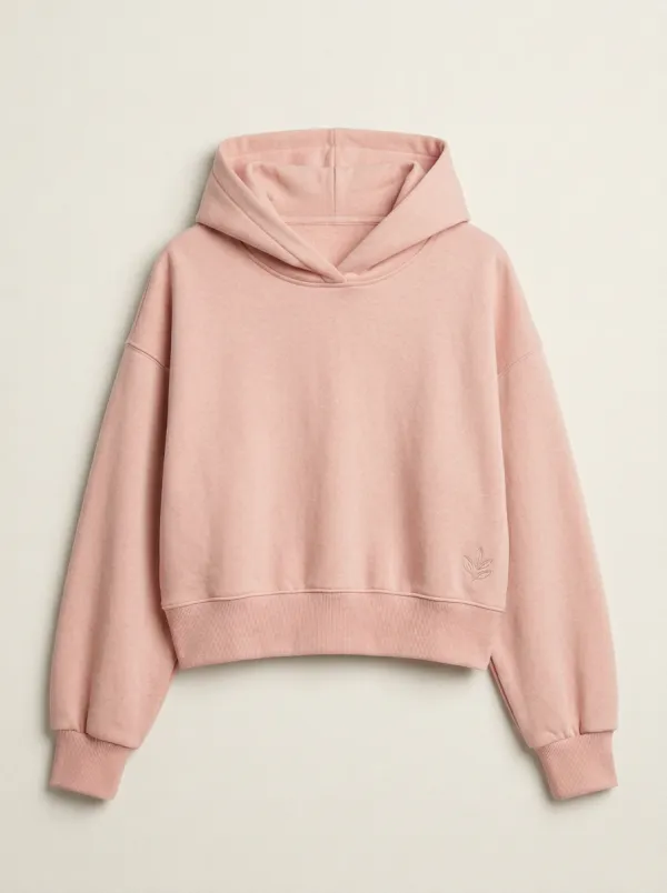 Women's Casual Minimalist Beige Leaf Embroidered Cropped Hoodie