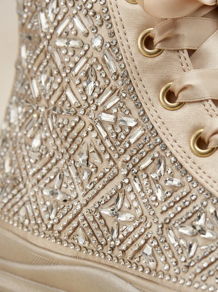 Lace-Detail Lace-Up Geometric Women's Rhinestone Platform Shoes