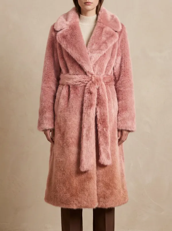 Ombre Faux Fur Belted Coat