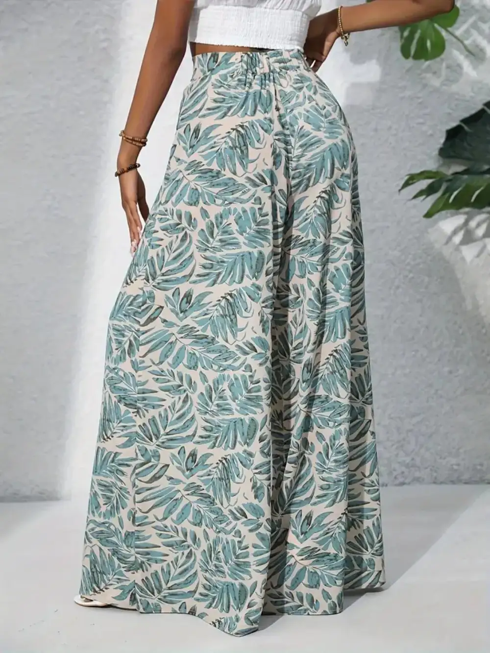 Wide Leg High Waist Printed Casual Pants