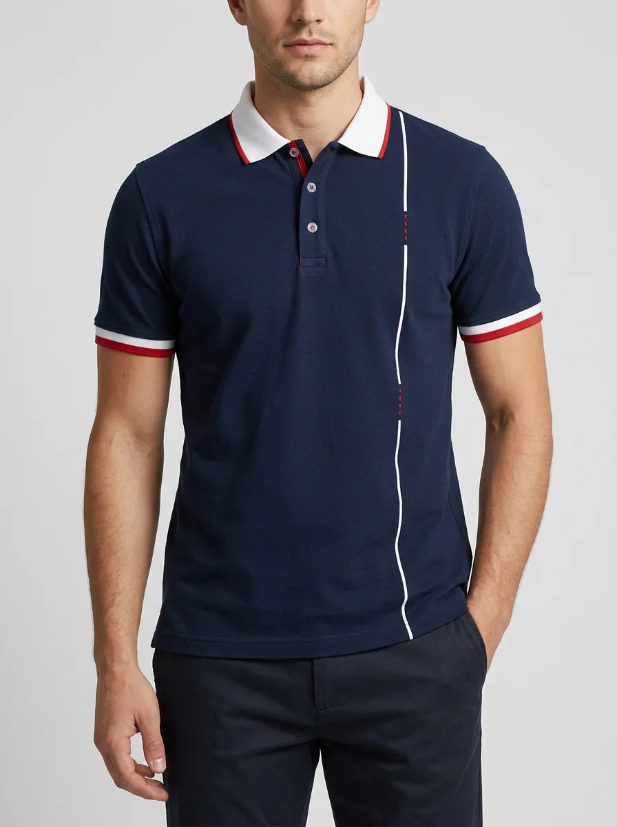 Men's Modern Relaxed Fit Vertical Stripe Printed Polo Shirt