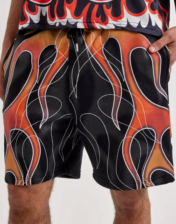 Allover Flame Fleece Sweat Shorts