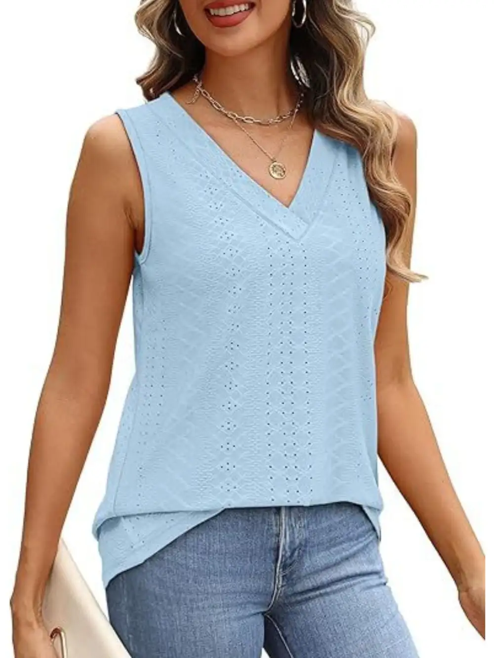 Eyelet V Neck Tank