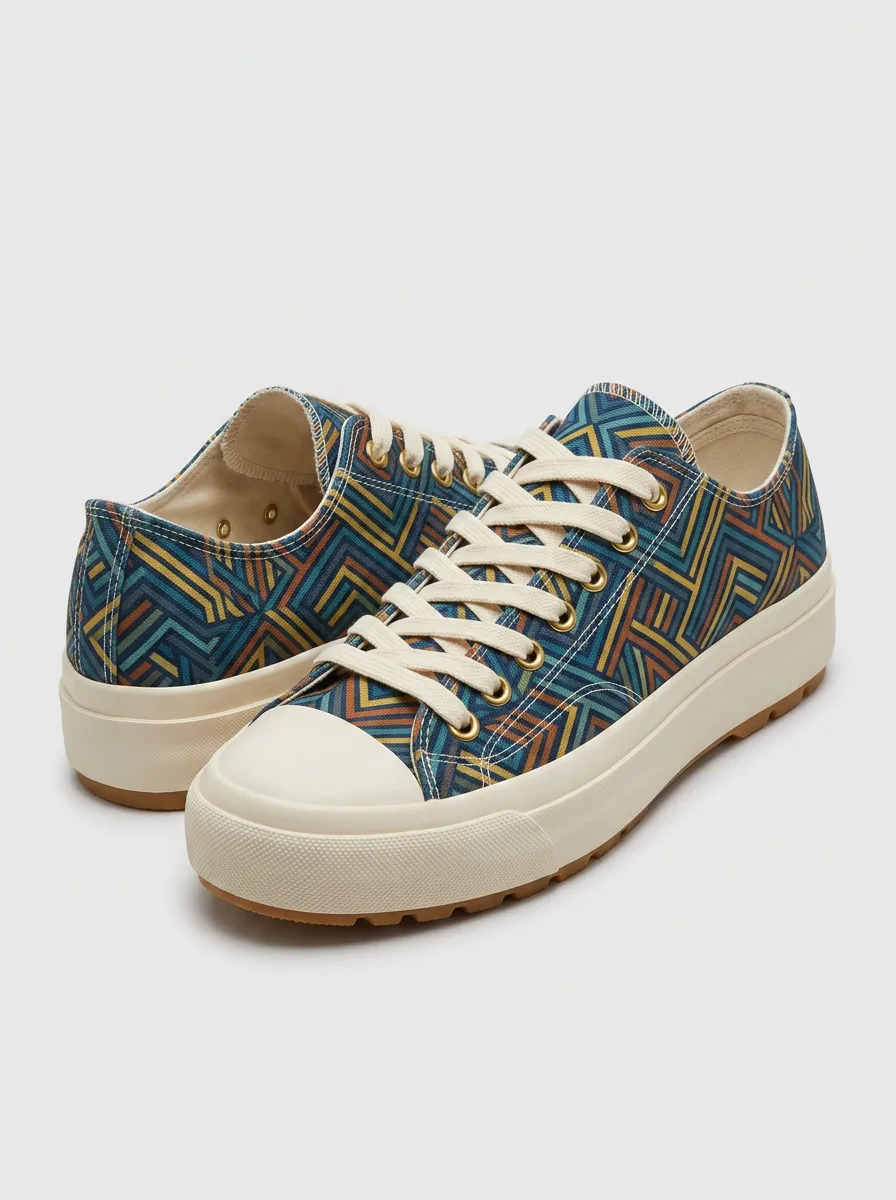 Women's Geometric Pattern Printed Canvas Sneakers
