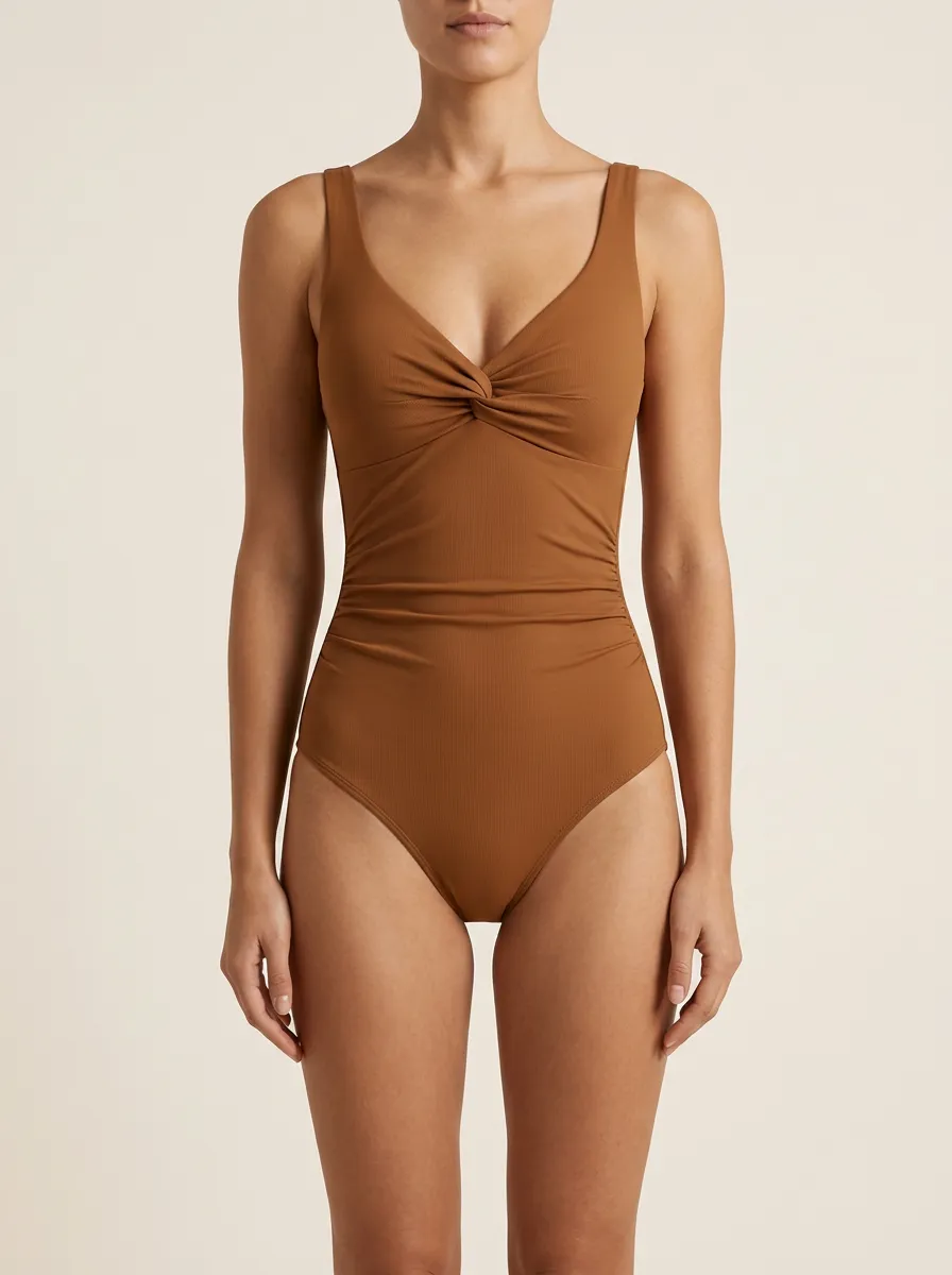 Swim Twist-Front Ruched One-Piece Swimsuit