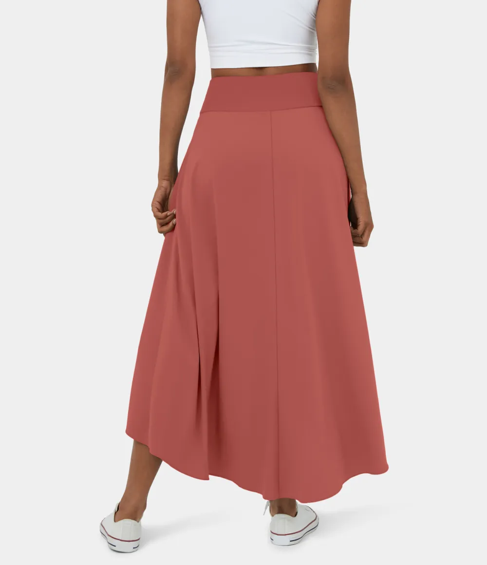 Breezeful High Waisted High Low Ruffle 2-in-1 Flowy Quick Dry Casual Regular Maxi Skirt