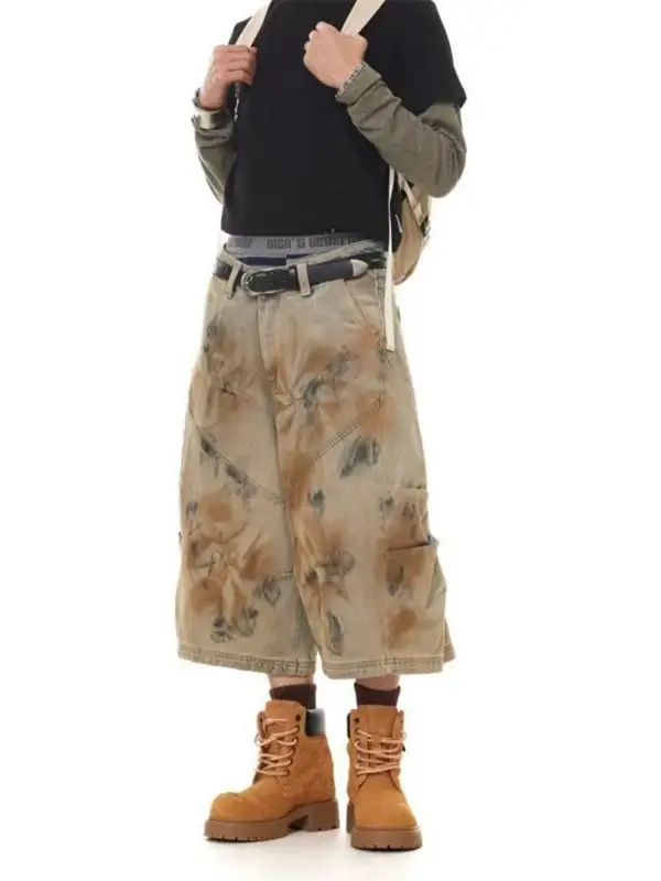 Men's Plus Size Vintage Wash Wide Leg Denim