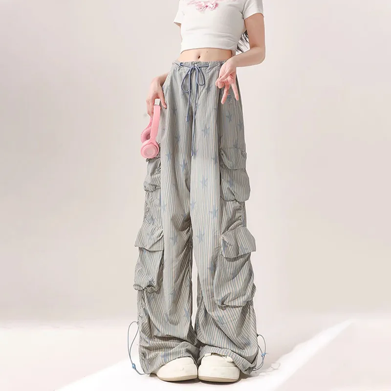 Star Striped Wide Leg Cargo Pants