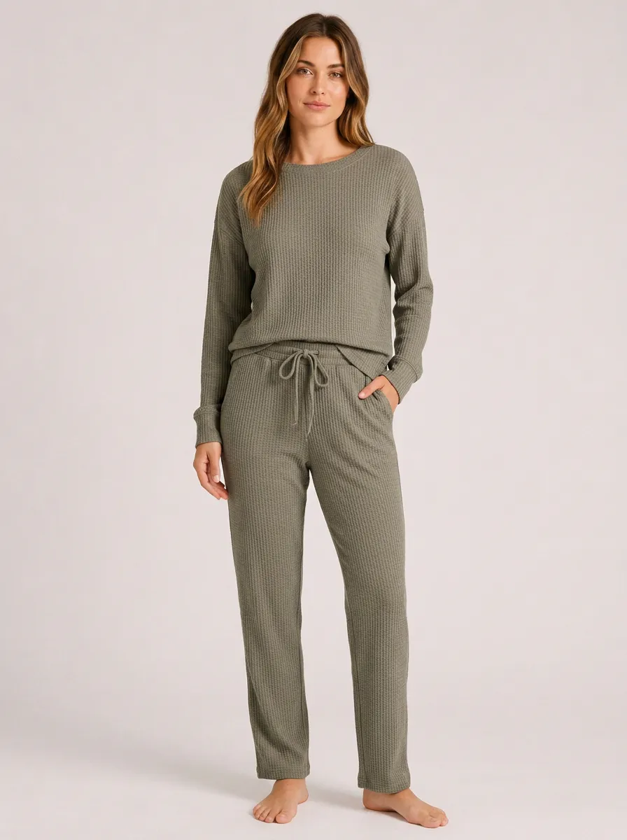 Women's Cropped Top Waffle Lounge Set