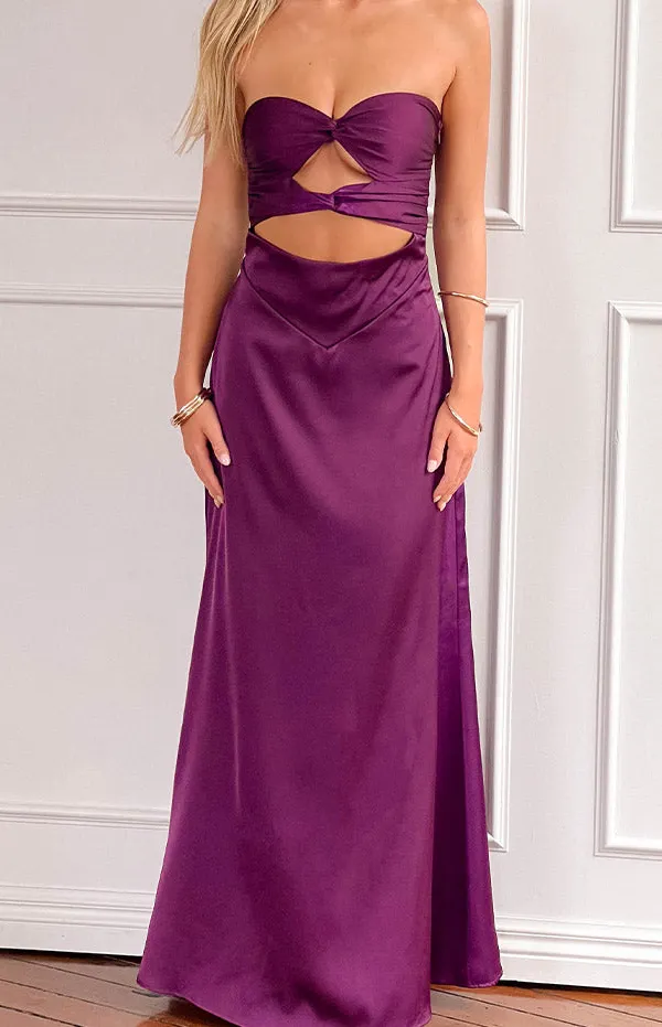 Polished Satin Strapless Maxi Dress
