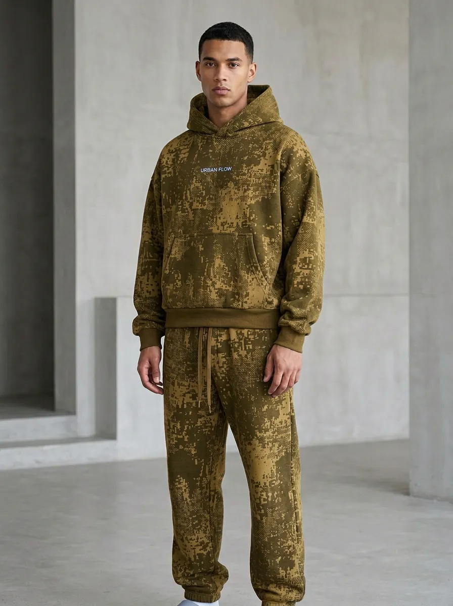 Hoodie Sweatpants Digital-Camo Men's Two-Piece Tracksuit