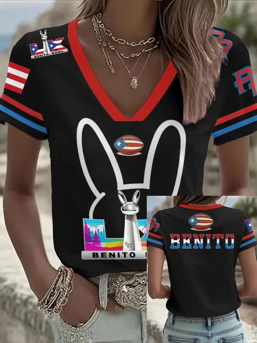 Women's Bunny Football Music Lover Printed T-shirt