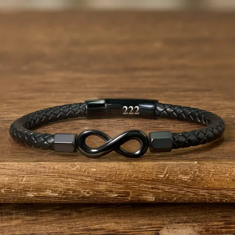 Angel Numbers Infinity Symbol Leather Faith Bracelet