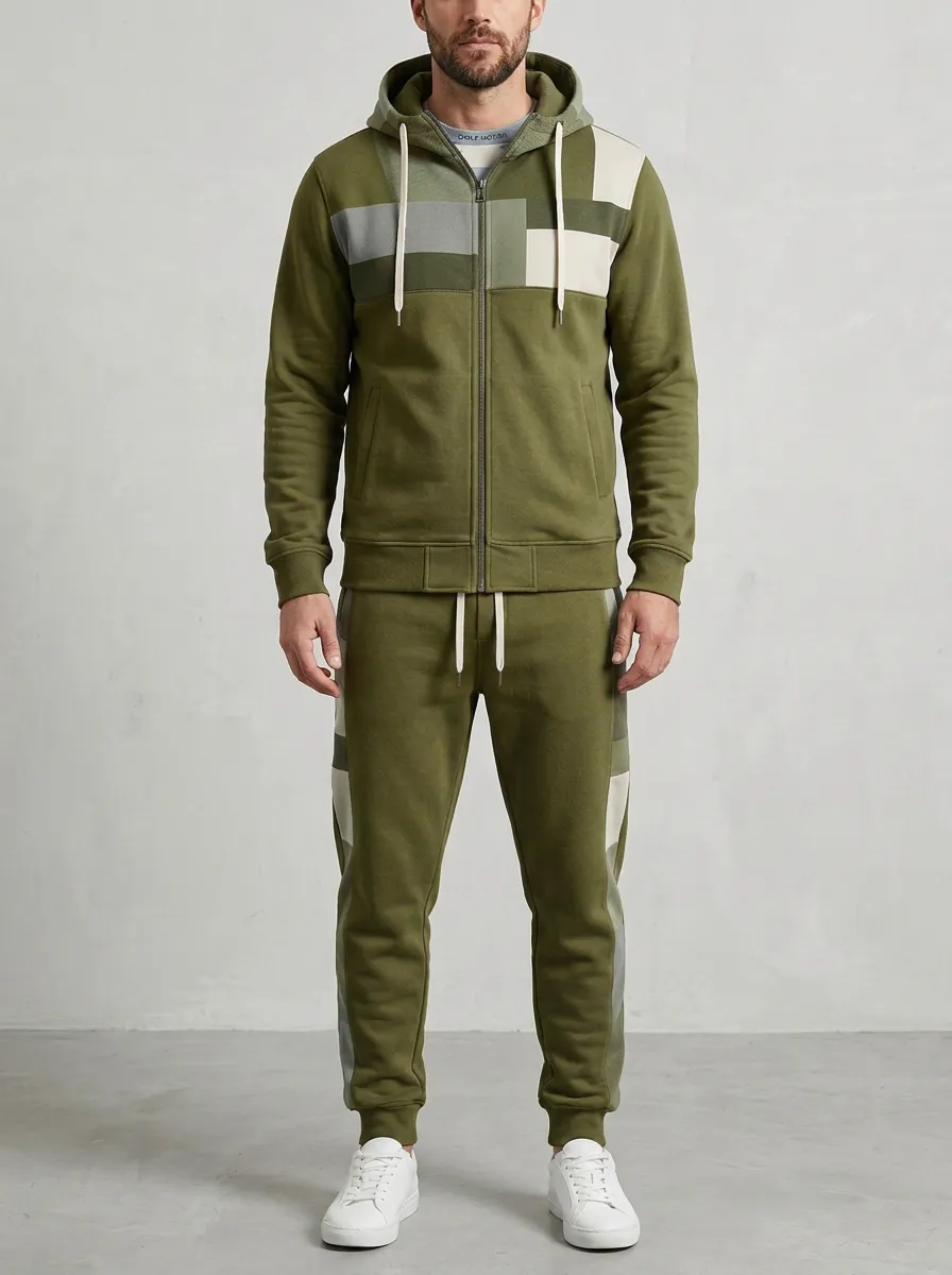 Men's Casual Style Colorblock Pattern Print Jogger Set