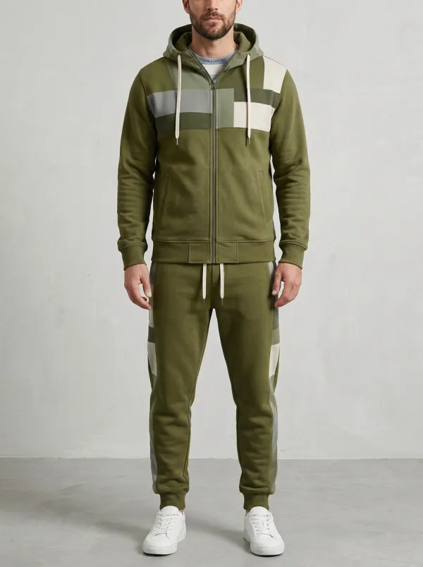 Men's Casual Style Colorblock Pattern Print Jogger Set