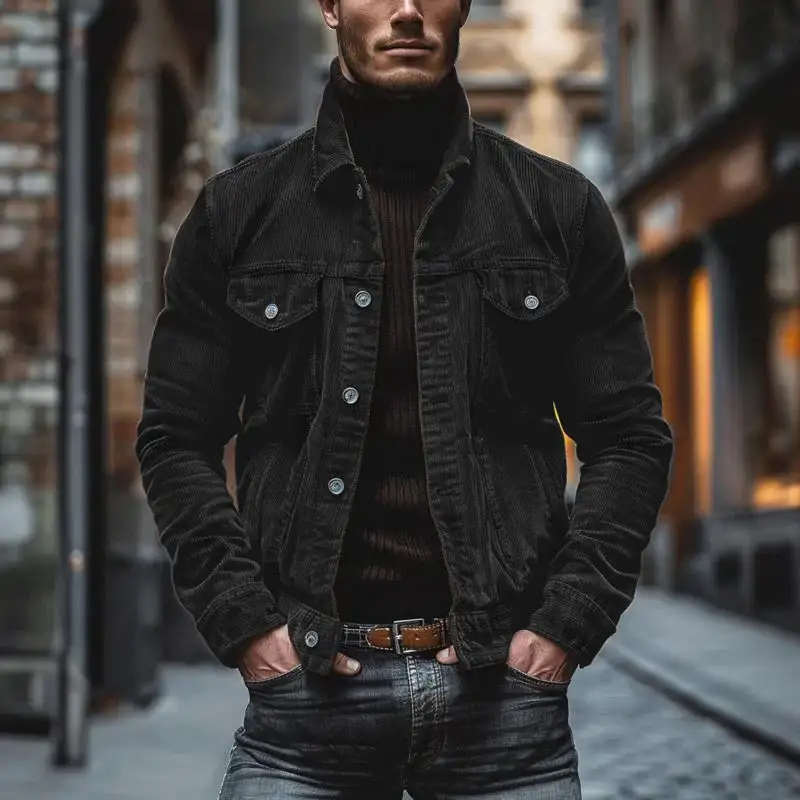 Corduroy Button Band Collar Jacket