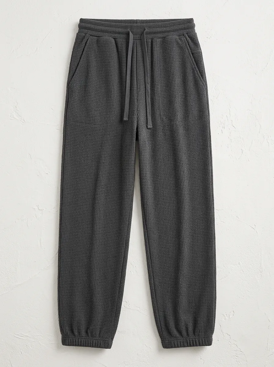 Unisex Everyday Casual Loungewear Charcoal Waffle Knit Jogger Pants