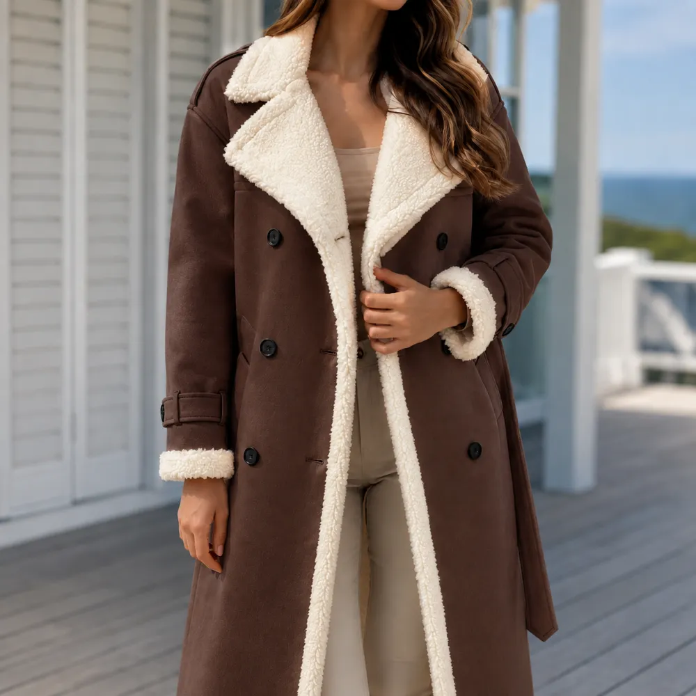 Double-Breasted Contrast Trim Coat