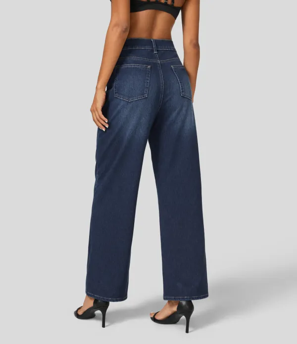 Magic High Waisted Multiple Pockets Washed Stretchy Knit Casual Boyfriend Jeans