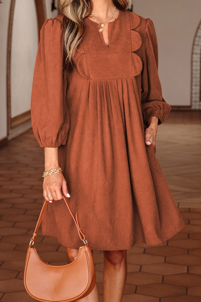 Pleated Scallop Trim Mini Dress