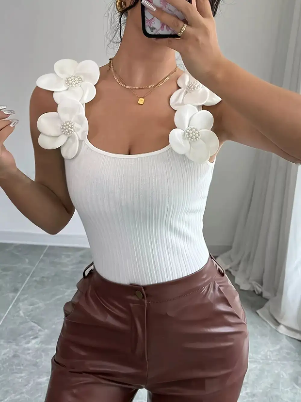 Ribbed Floral Tank Top