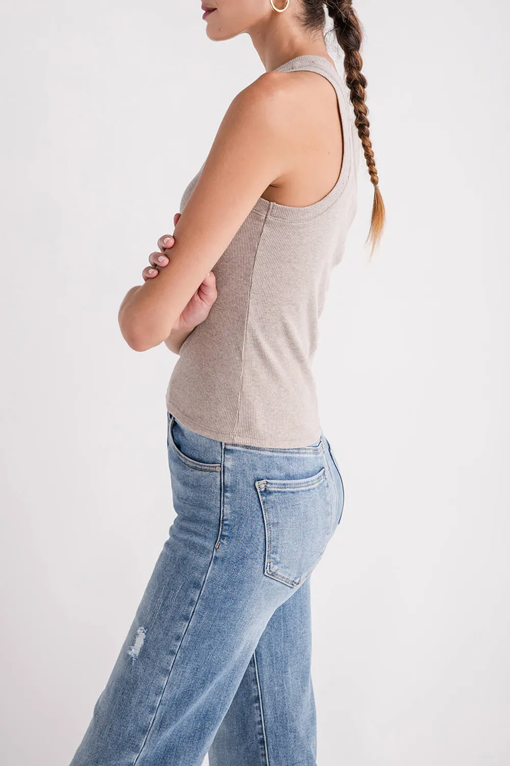 Rib Tank - Heather Taupe
