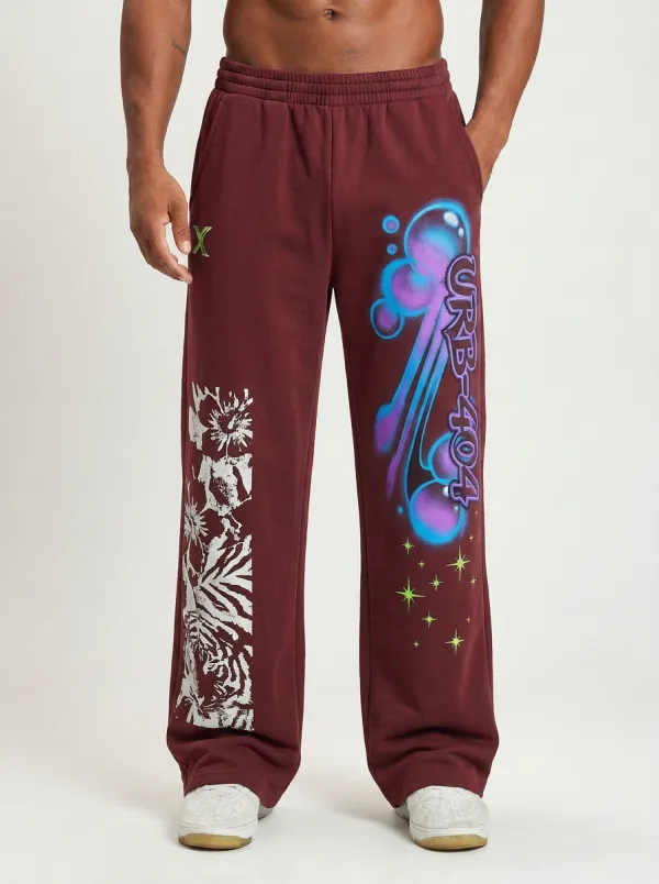 Men's Streetwear Urban Graffiti Tiger Floral Printed Sweatpants