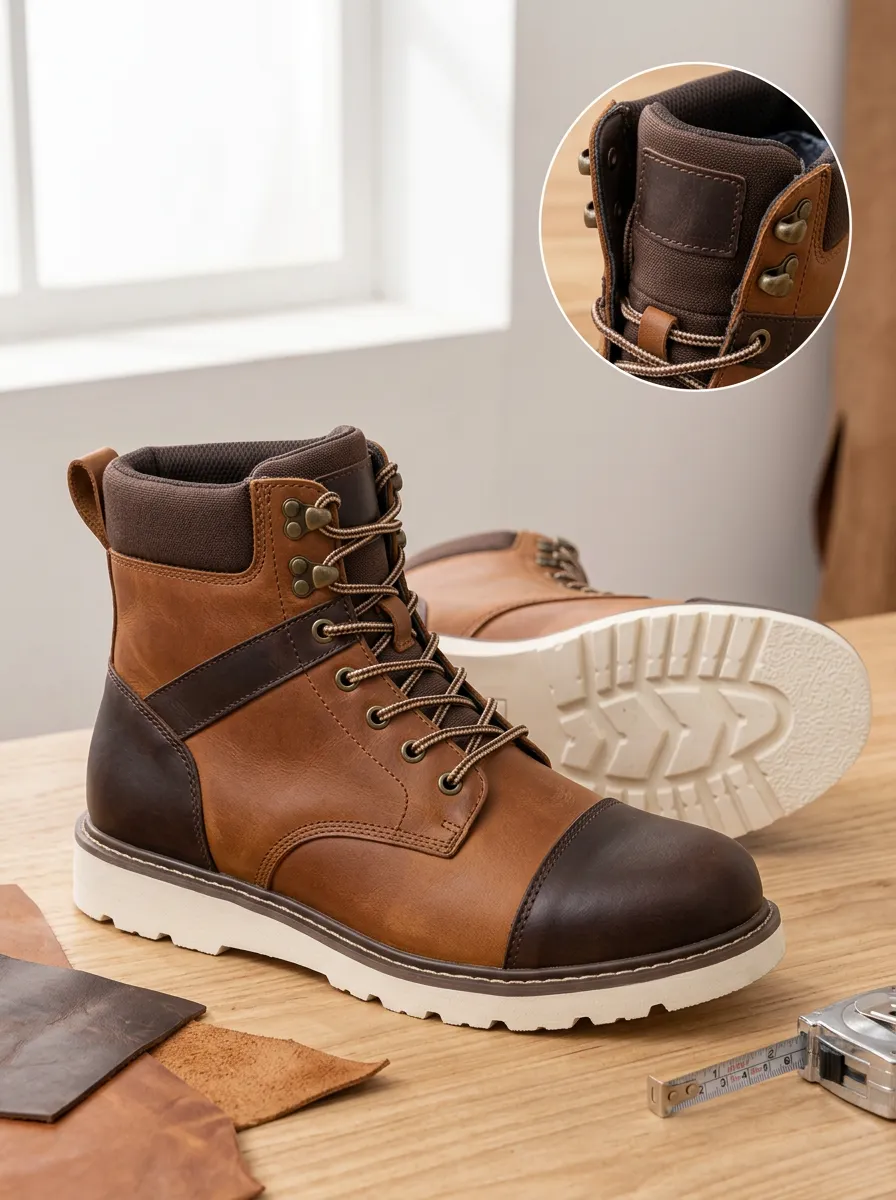 Unisex Waterproof Two-Tone Leather Everyday Utility Work Boots
