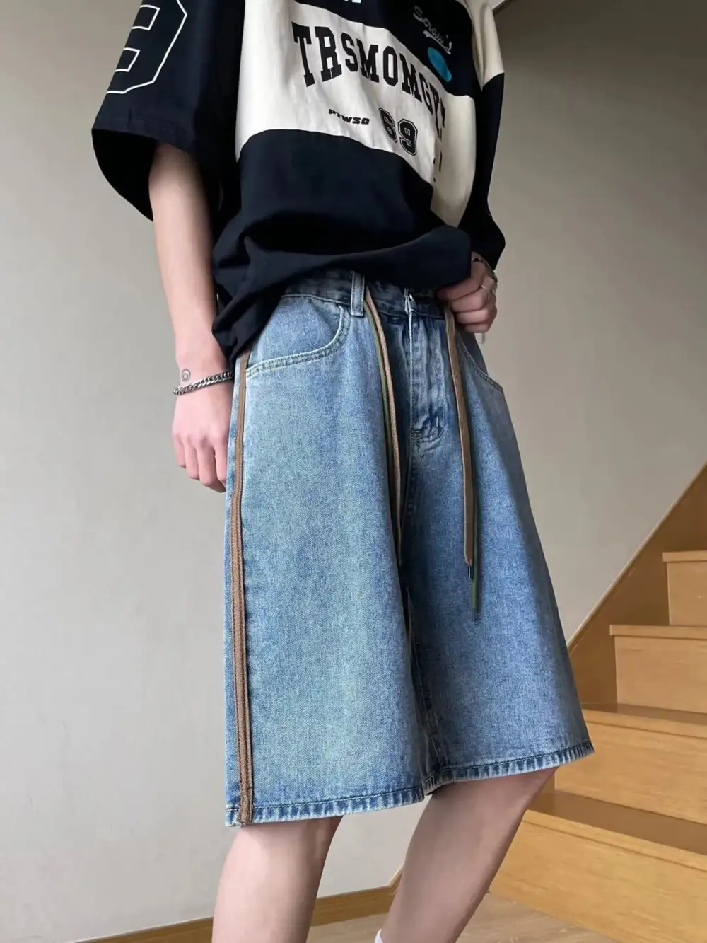 Men's Full Size Drawstring Wide Leg Denim Shorts