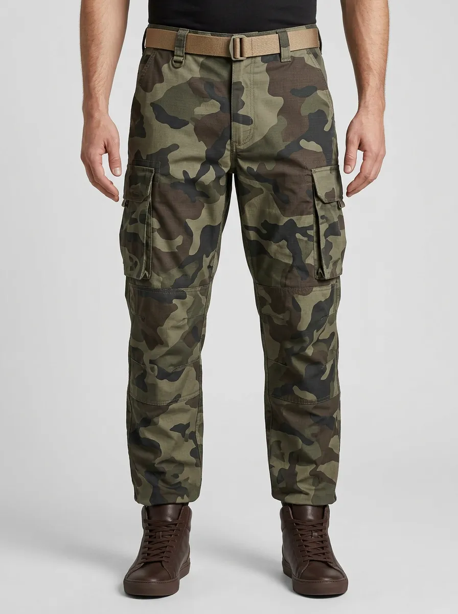 Men's D-Ring Camo Reinforced-Knee Cargo Pants