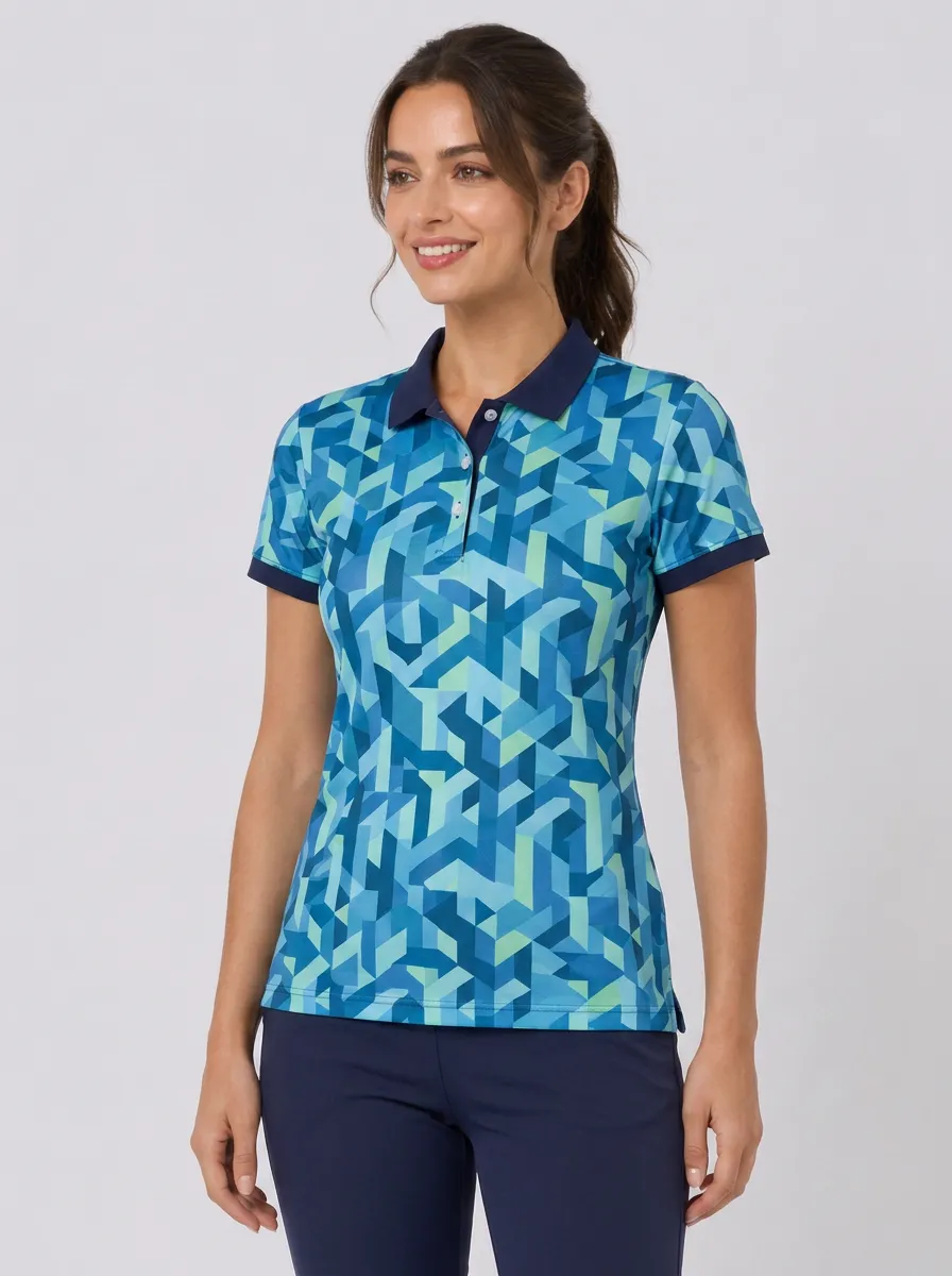Women's Geometric Pattern Vibrant Geometric Polo Shirt