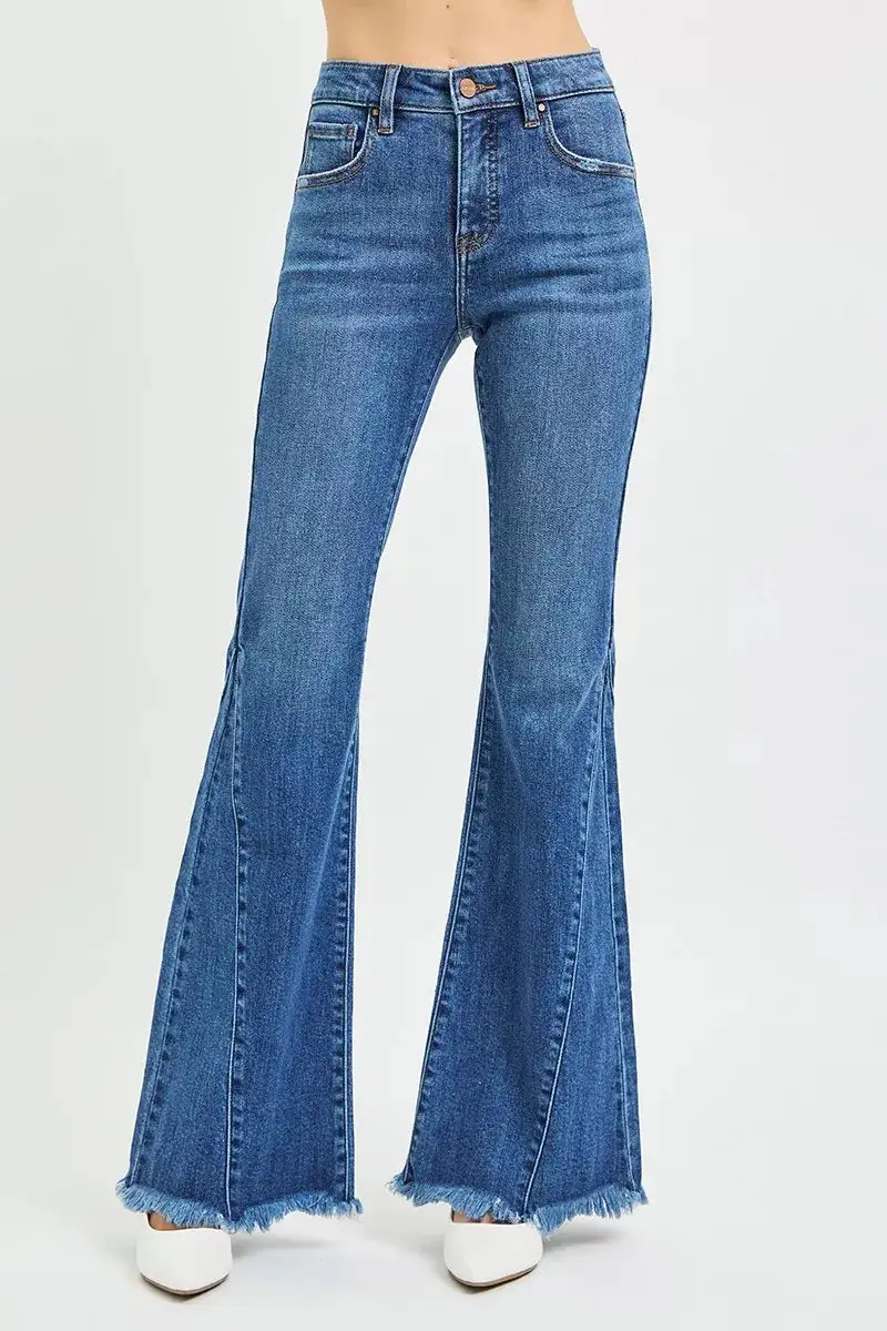 Mid Rise Side Seam Flare Jeans