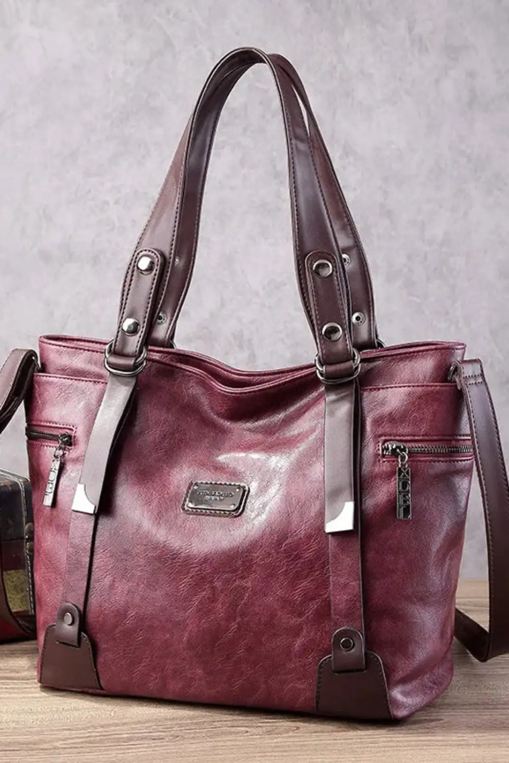 Vintage Patchwork Tote Leather Sequin Rivet Statement