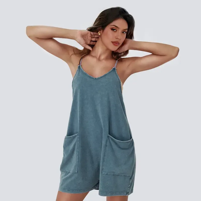 Women's Minimalist Cotton Blend Acid Wash Romper