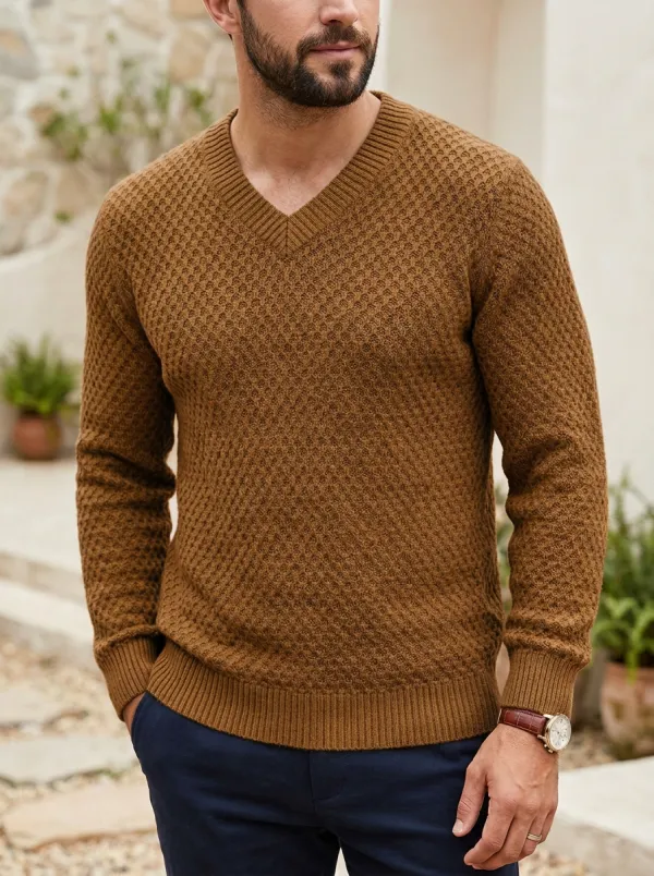 Men’s Ribbed Textured-Knit V-Neck Sweater