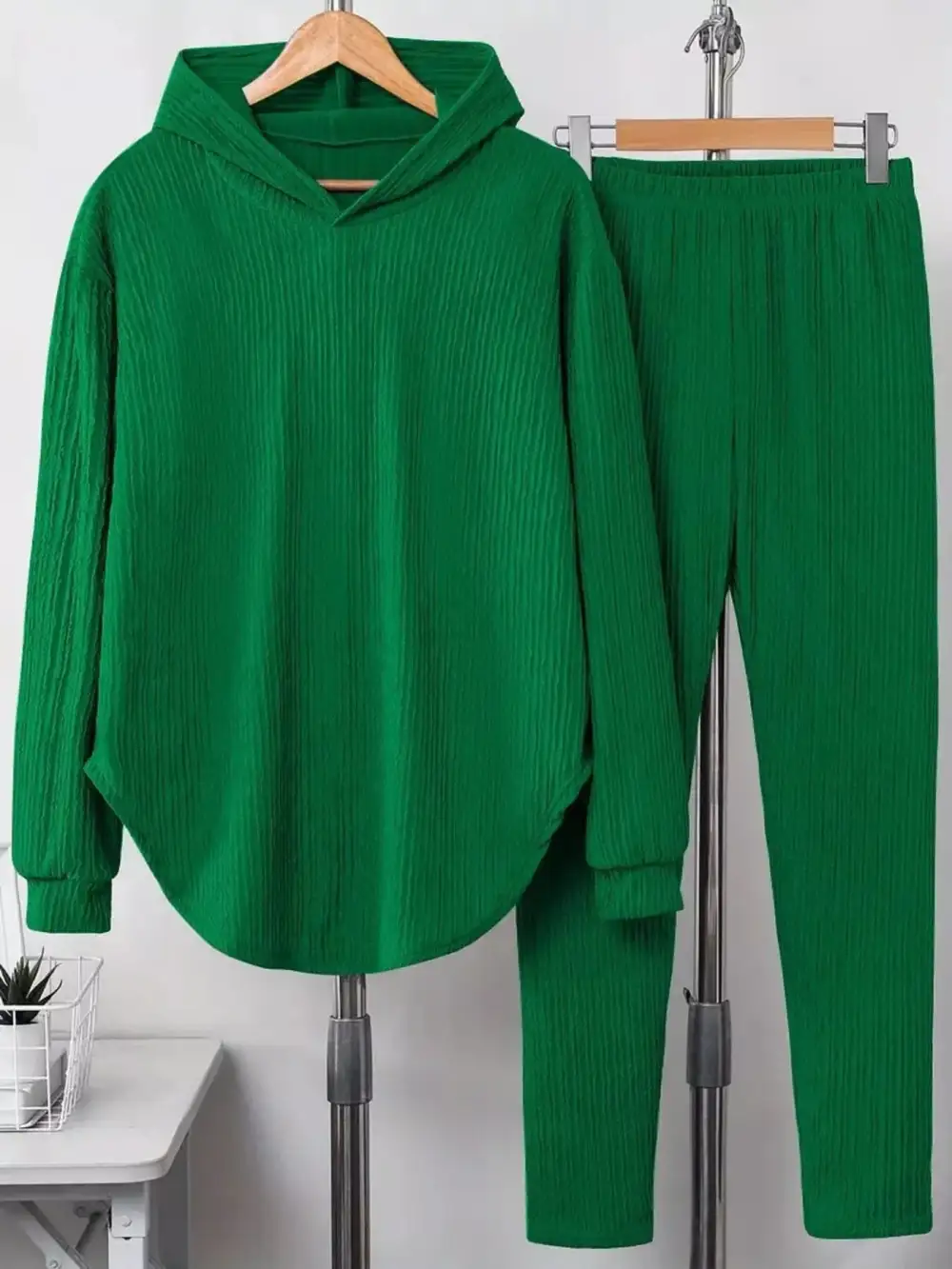 Textured Long Sleeve Hoodie and Pants Set