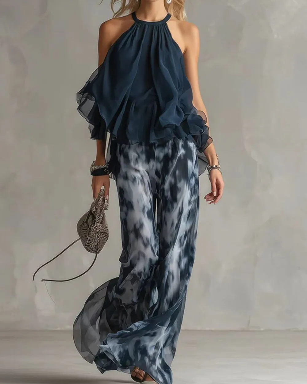 Off-Shoulder Blouse and Pants Set Elegant Two-Piece Outfit