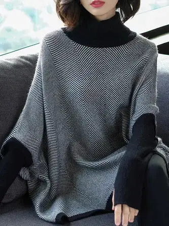 Ribbed Chevron Knit Poncho