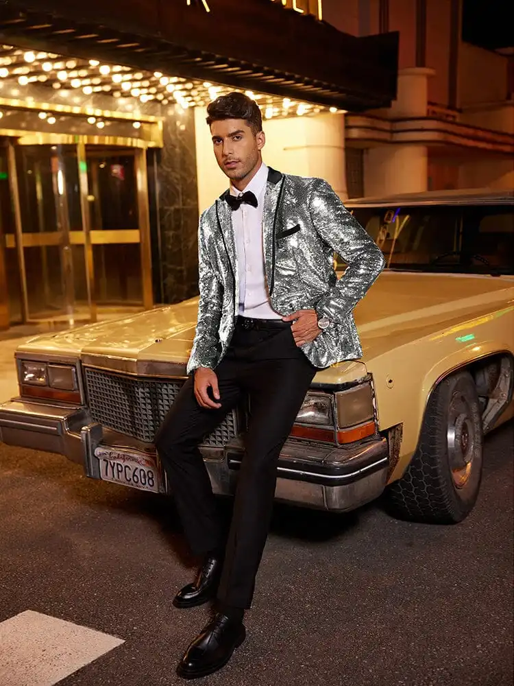 S Shiny Sequins Suit Jacket Coat