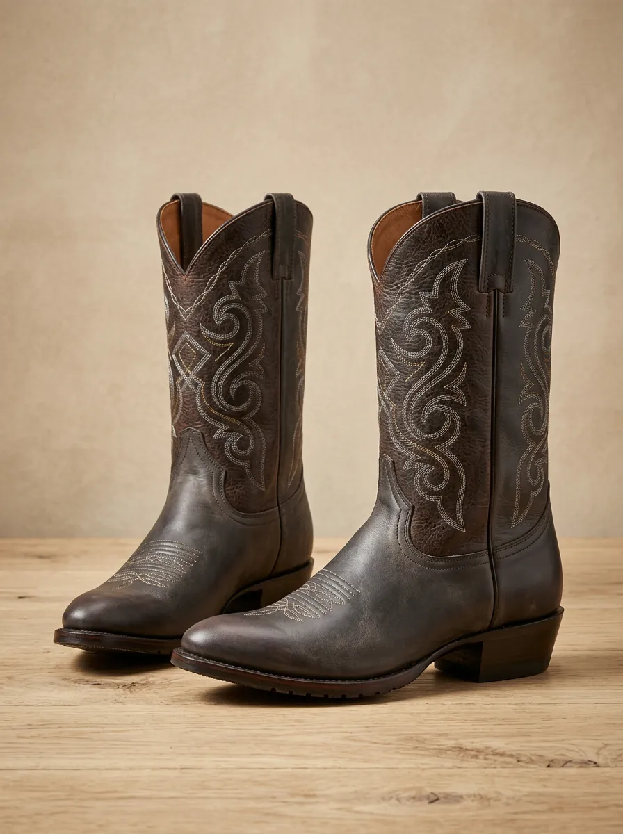 Men’s Vintage Western Embroidered Leather Boots