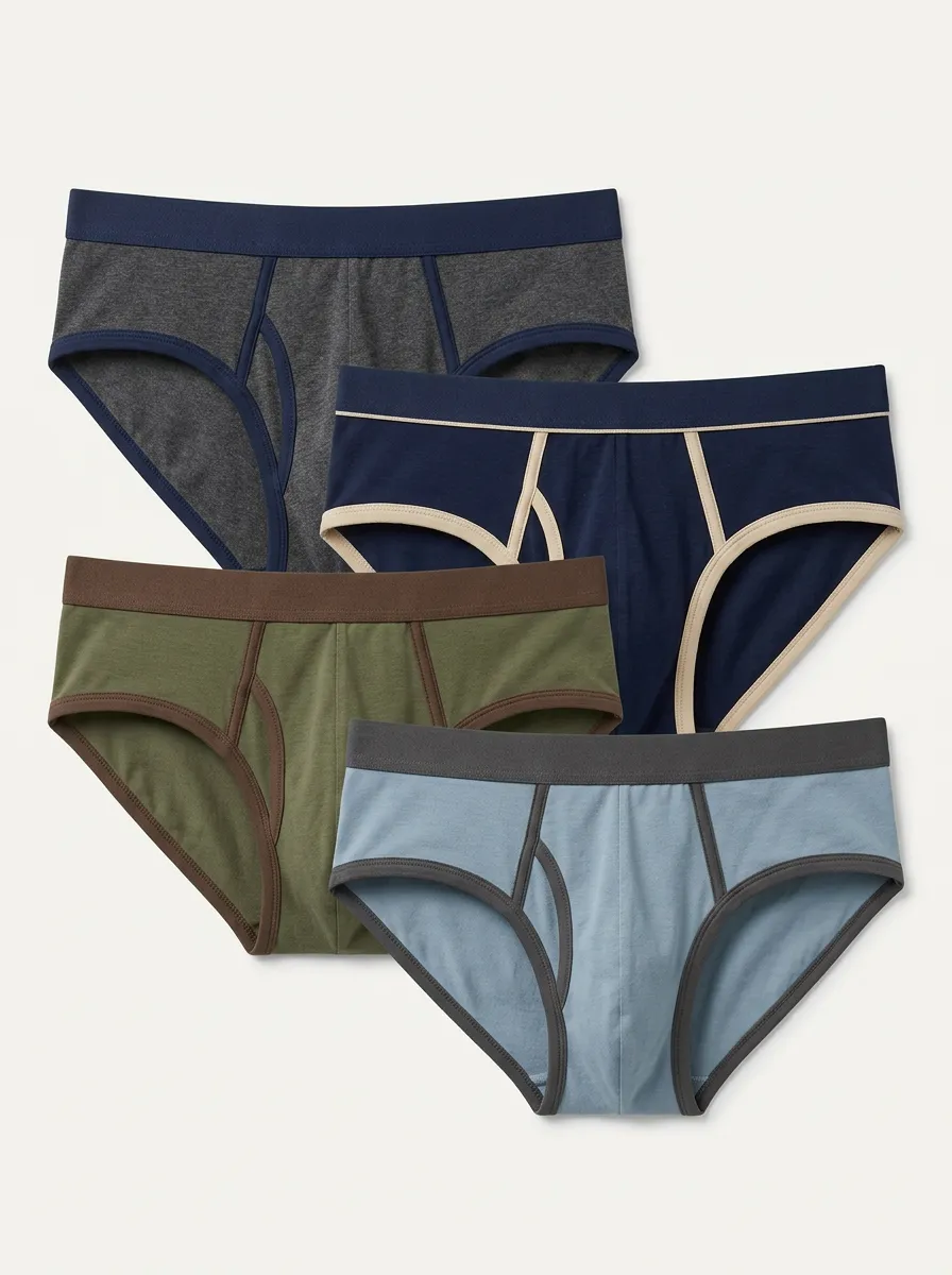 Men's Four-Pair Y-Front Contrast-Trim Brief Set