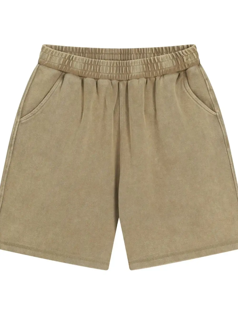 Classic Elastic Waist Pocket Detail Washed Casual Shorts