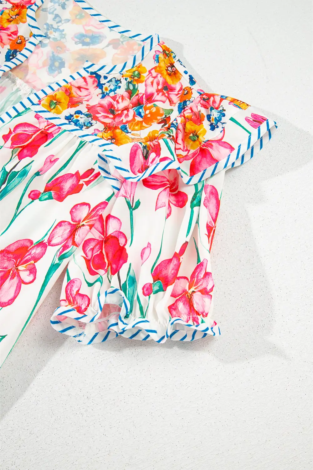 Softly Styled Striped Floral Short Sleeve Blouse