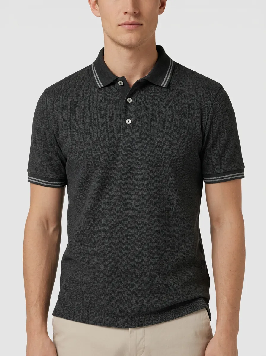 Men's Classic Comfort Herringbone Knit Polo Shirt