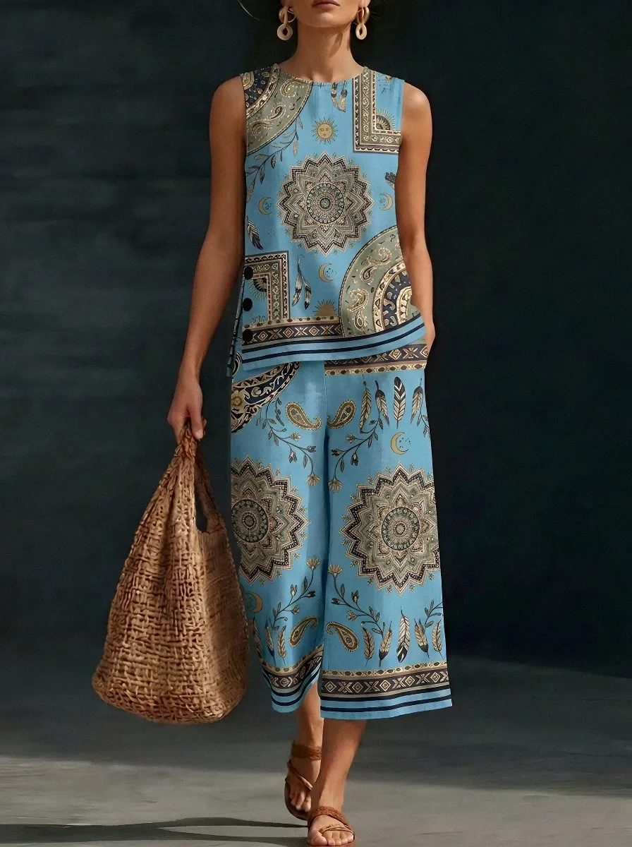 Women's Bohemian Mandala Paisley Printed Sleeveless Set